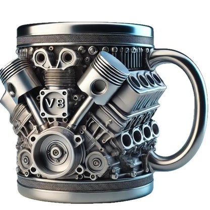Engine-Themed Coffee Mug, a Retro-Styled, Realistic V8 Engine Stainless Steel Mug, a Personalized Double-Walled Insulated Car Mug with a Handle, the Perfect Gift for Father'S Day, Christmas, Husbands, Mechanics, and Car Enthusiasts.