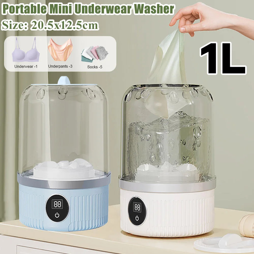 Mini Underwear Washer Rechargeable 1L Electric Socks Washing Machine Household Small Wireless Portable Laundry Underwear Cleaner