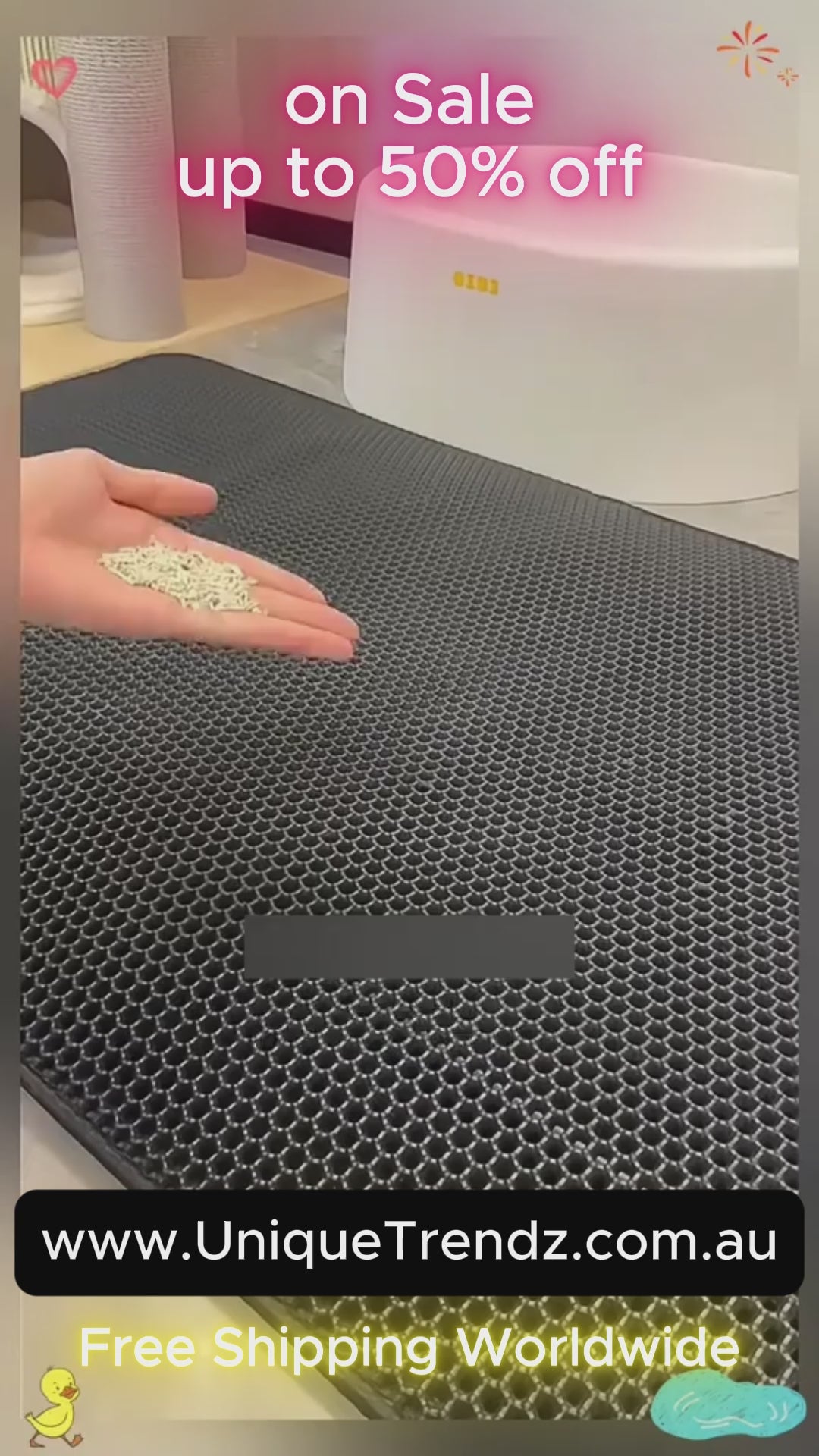 Large Cat Litter Mat – Advanced Honeycomb Double-Layer Design, Waterproof & Easy-Clean Scatter Control